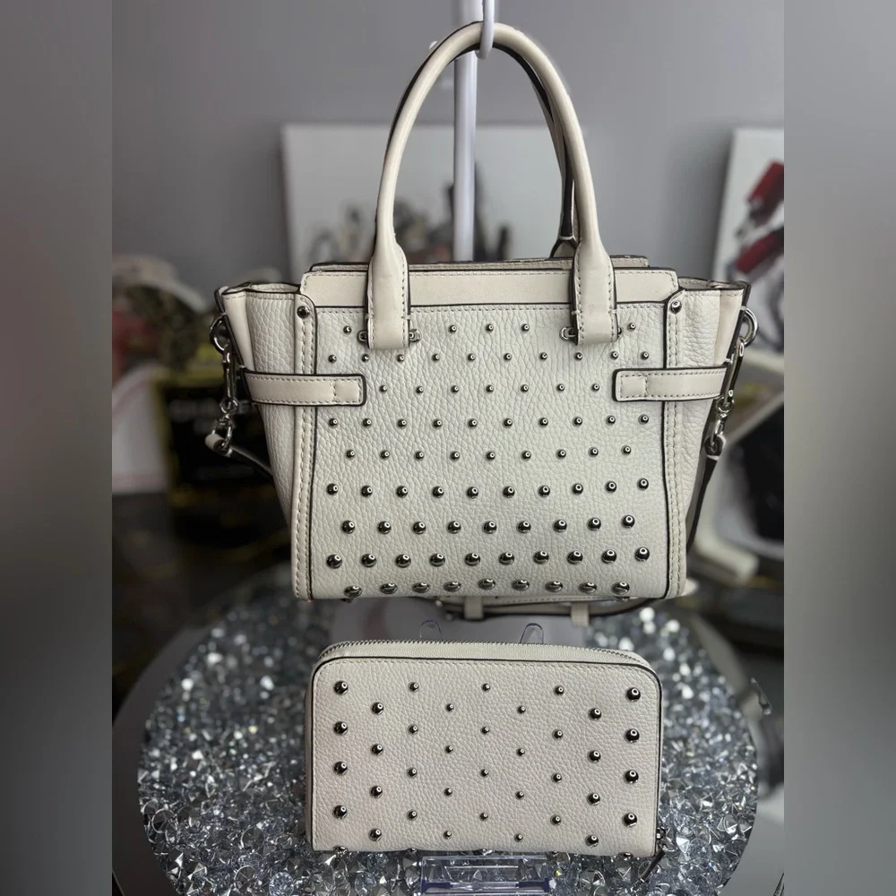 Coach Cream Studded Satchel with Matching Wallet